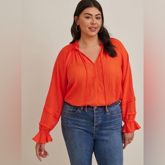 torrid Tops - TORRID Stripe Gauze Lace-Up Peasant Top Size 3X